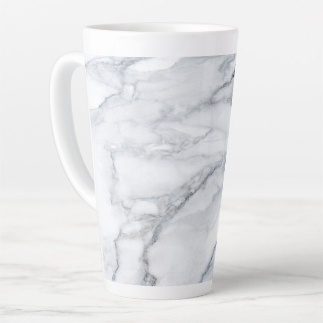Weißer Marmor Carrara Calacatta Textur Milchtasse (Linke Ecke)