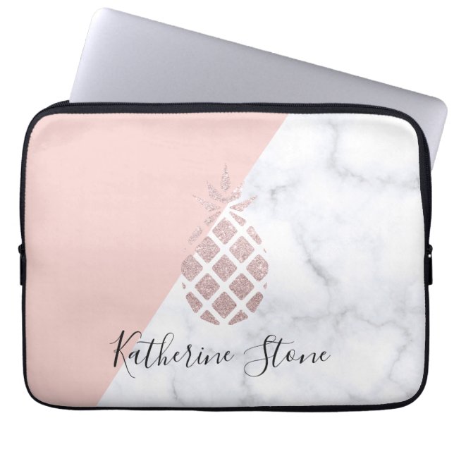 Weißer Marmor des eleganten RosengoldGlitters Laptopschutzhülle (Vorderseite)