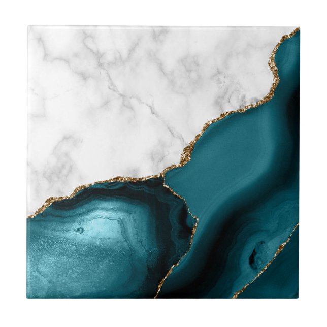 Weißer Marmor Gilded Aquamarin Agate Fliese (Vorderseite)