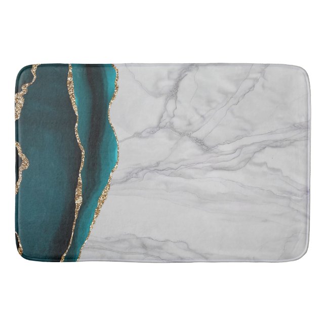 Weißer Marmor Gilded Black Agate Badematte (Vorderseite)