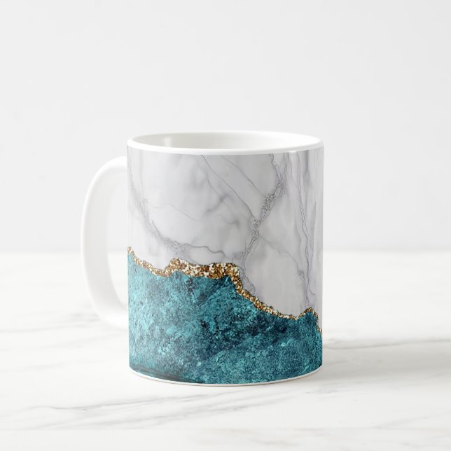 Weißer Marmor Gilded Black Agate Kaffeetasse (Vorderseite Links)