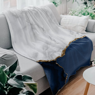 Weißer Marmor Gilded Navy Blue Agate Fleecedecke