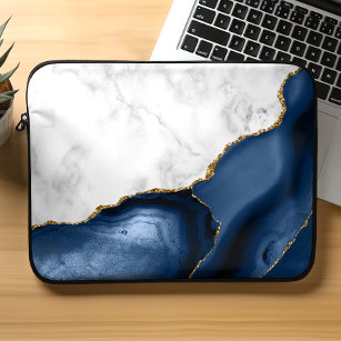 Weißer Marmor Gilded Navy Blue Agate Laptopschutzhülle