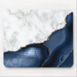 Weißer Marmor Gilded Navy Blue Agate Mousepad<br><div class="desc">Eleganter weißer Marmor und marineblauer agate vergoldet mit Imitaten goldenen Glitzer verbinden sich in diesem luxuriösen Design.</div>