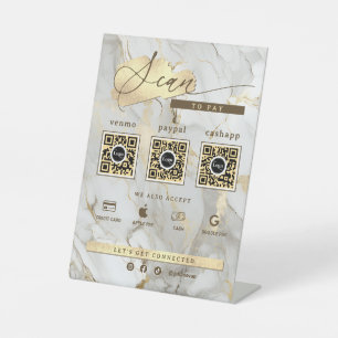 Weißer Marmor Gold Achat 3 QR-Code scannen zum Bez Sockelschild