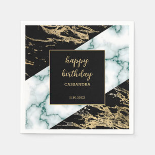 Weißer Marmor Gold Foil Farbe Textur Geburtstag Serviette