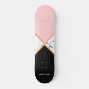 Weißer Marmor mit goldenen Linien Skateboard