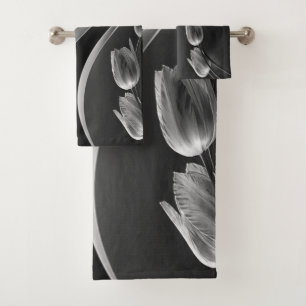 Weißer Marmor mit grauen, unterbelichteten Tulpen Badhandtuch Set