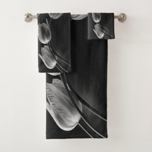 Weißer Marmor mit grauen, unterbelichteten Tulpen Badhandtuch Set