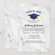 Weißer Marmor mit Navy Blue-Grad-Cap-Abschluss