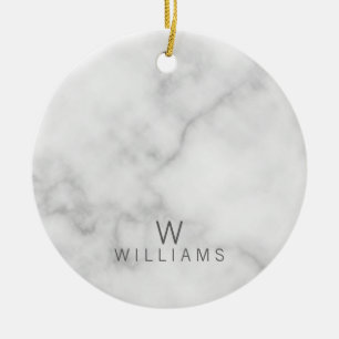 Weißer Marmor mit Personalisiertem Monogramm und  Keramik Ornament