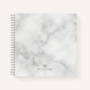 Weißer Marmor mit Personalisiertem Monogramm und N Notizbuch