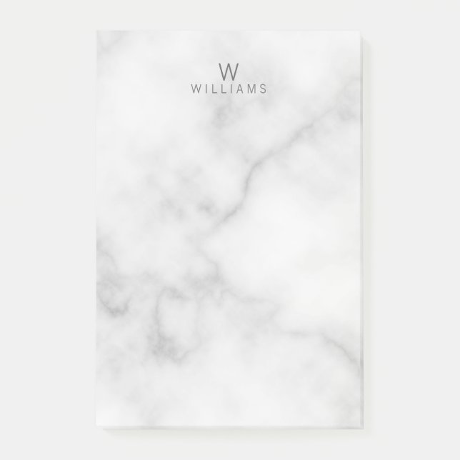 Weißer Marmor mit Personalisiertem Monogramm und N Post-it Klebezettel (Vorderseite)