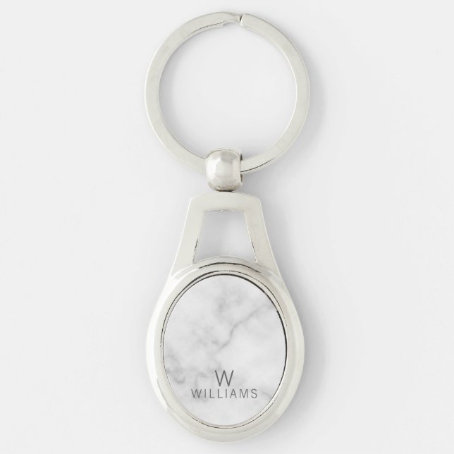 Weißer Marmor mit Personalisiertem Monogramm und N Schlüsselanhänger (Vorderseite)