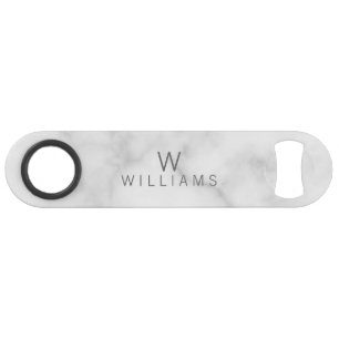 Weißer Marmor mit Personalisiertem Monogramm und N Speed Flaschenöffner