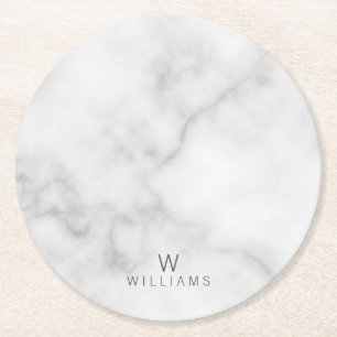 Weißer Marmor mit Personalisiertem Monogramm und  Runder Pappuntersetzer