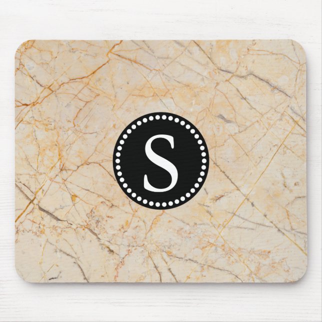 Weißer Marmor mit Schwarzer Monogramm Mousepad (Vorne)