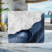 Weißer Marmor Navy Blue Agate Silver Glitzer