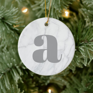 Weißer Marmor personalisiertes Monogramm Keramik Ornament