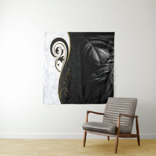 Weißer Marmor, Schwarz, Goldene Filigree Wandteppich