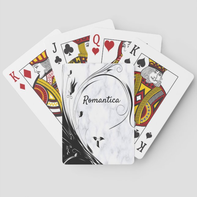 Weißer Marmor, schwarze Filigree Grafik Spielkarten (Rückseite)