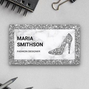 Weißer Marmor Silver Glitzer High Heels Visitenkarte