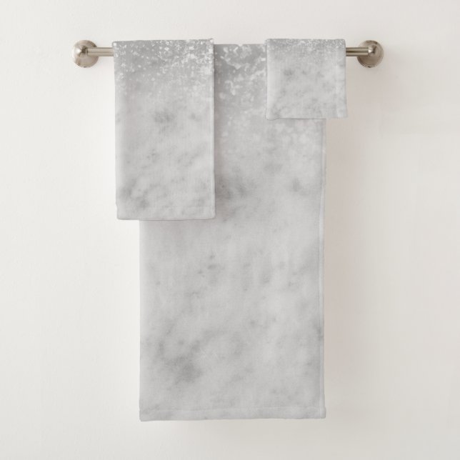 Weißer Marmor Silver Ombre Glitzer Glam #1 Badhandtuch Set (Insitu)