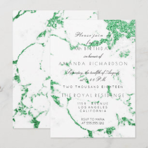 Weißer Marmor Smaragdgras Grüner Glitzer Geburtsta Einladung