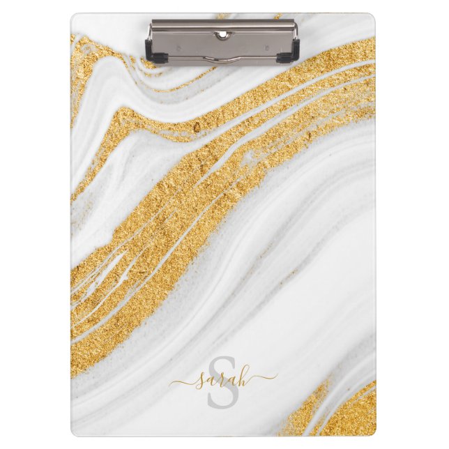 Weißer Marmor und bedruckter Gold-Glitzer Klemmbrett (Vorderseite)
