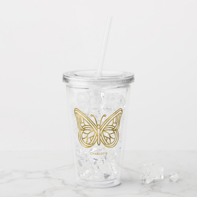 Weißer Marmor und geometrischer Schmetterling aus  Acryltrinkbecher (Rückseite Ice)