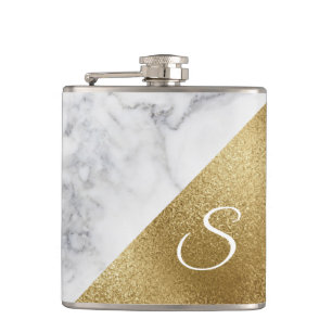 weißer Marmor und goldene Foil Look Flasche Flachmann