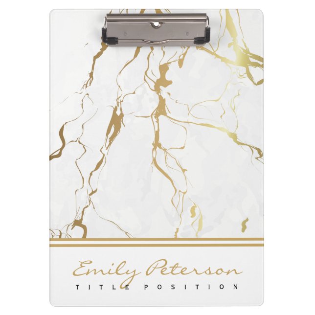Weißer Marmor und Goldkörner Klemmbrett (Vorderseite)