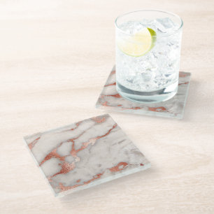 Weißer Marmor und Imitat Rose Gold Glasuntersetzer