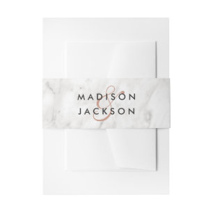 Weißer Marmor und Rose Gold Elegantes Hochzeitssym Einladungsbanderole
