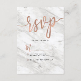 Weißer Marmor und Rose Gold Moderne Hochzeitsreise RSVP Karte