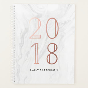Weißer Marmor und Rose Gold Personalisierter Pla Planer