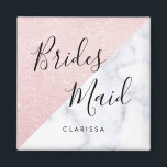 Weißer Marmor und Rose Goldmedaille Glitzer Brides Magnet<br><div class="desc">Stilvolles Design in Imitate Rose Gold Glitzer & Weiß Marmor.</div>