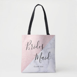 Weißer Marmor und Rose Goldmedaille Glitzer Brides Tasche