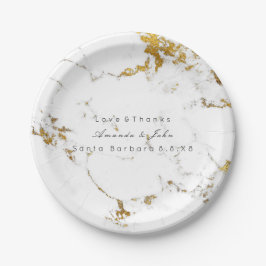 Weißer Marmorstein Carrara Golden Strokes Minimal Pappteller