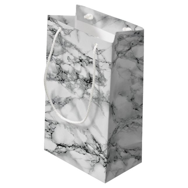 Weißer Marmorstein - Geschenktasche Modernes Desig Kleine Geschenktüte (Rückseite Schrägansicht)