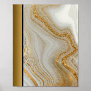 Weißer Marmorstein mit goldenem Rand / Schwarze Go Poster