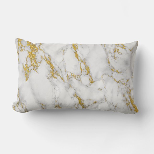 Weißer Marmorstone Gild Accent Lendenkissen (Vorderseite)