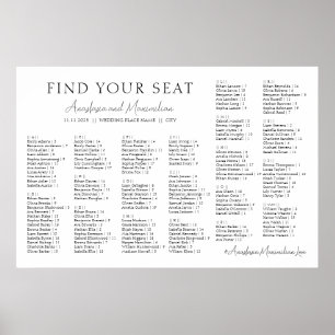 Weißer minimaler Hochzeits-Alphabet-Sitzplan Poster
