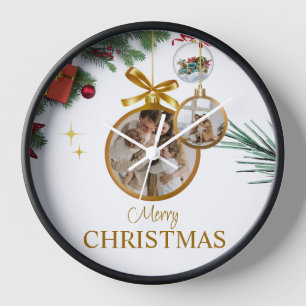 Weißer moderner Frohe Weihnachten 10" Rund Schwarz Uhr