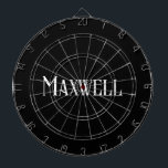 Weißer, moderner Name Dartscheibe<br><div class="desc">Diese moderne elegante Typografie verleiht Ihrem Familiennamen und Dartboard ein einzigartiges und ausgeprägtes Aussehen. Sammeln Sie die Darts für Ihre nächste Familienspielnacht oder Wiedersehen und zielen Sie geradeaus. Behalt es für dich selbst oder gib es als maßgeschneidertes Geschenk an deine Familie und Freunde.</div>