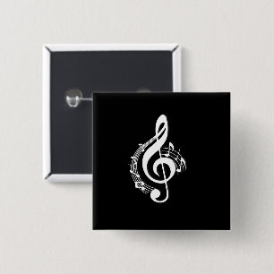 Weisser Musik-G-Schlüssel auf Schwarz Button