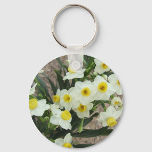 Weißer Narzissen-Blumen-Schlüsselanhänger Schlüsselanhänger