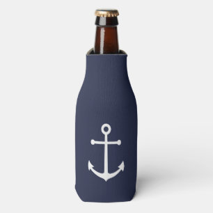 Weißer Nautik-Anker auf Navy Blue Flaschenkühler