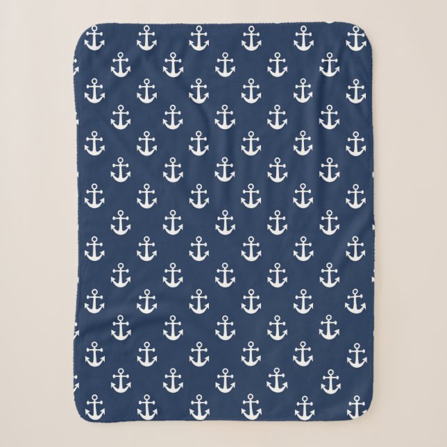 Weißer Nautikanker auf marineblarem Hintergrund Sherpadecke (Vorderseite)