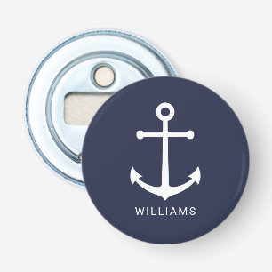 Weißer Nautikanker und Individuelle Name auf Navy  Flaschenöffner